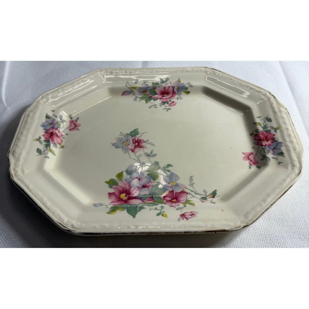 Vintage Edwin M Knowles Floral Octagonal Serving Platter China Made in USA 34-4